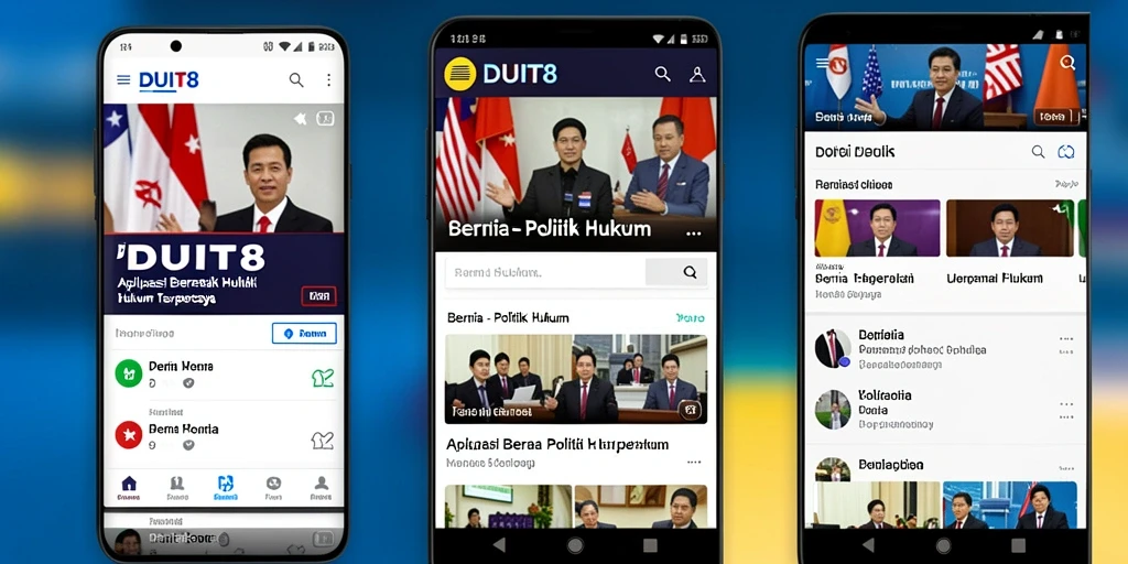 Antarmuka DUIT8 menampilkan berita terkini tentang politik dan hukum.