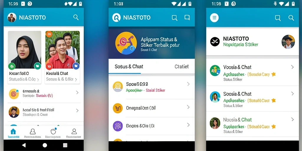 Antarmuka NIASTOTO dengan pilihan stiker berwarna-warni.
