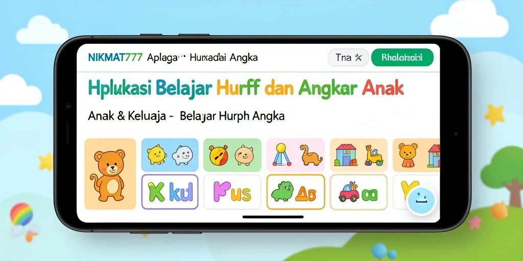 Antarmuka ceria dan interaktif dari NIKMAT777 untuk belajar huruf dan angka.